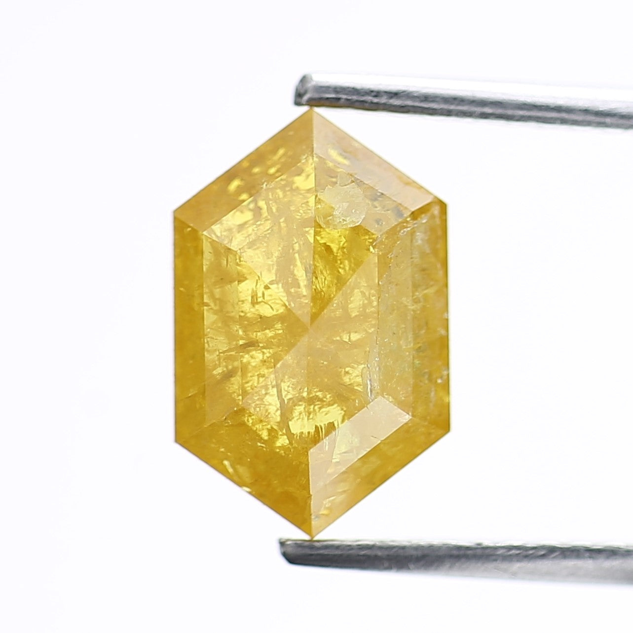 2 Carat Hexagon Salt and Pepper Diamond Elongated Fancy Yellow 10.50 MM