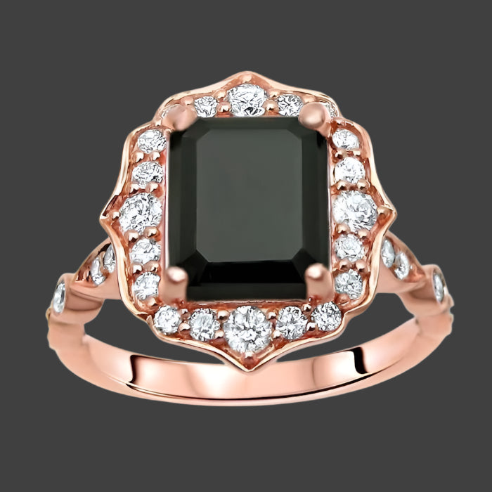 2.15ct Emerald Cut Black Diamond Engagement Ring 14k Rose Gold (8x6mm)