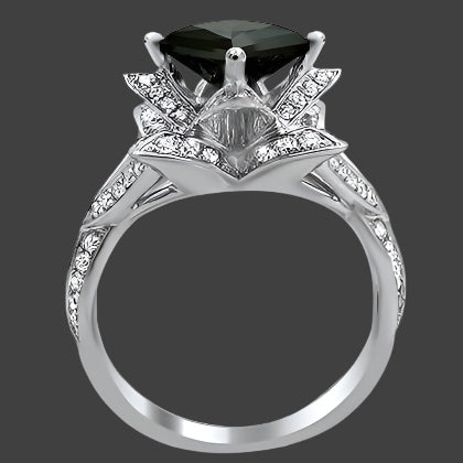 2.50 Carat Black Princess Cut Lotus Flower Diamond Engagement Ring 14k White Gold
