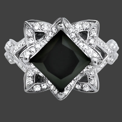 2.50 Carat Black Princess Cut Lotus Flower Diamond Engagement Ring 14k White Gold