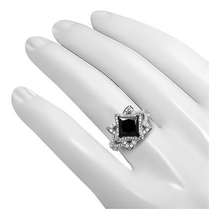 2.50 Carat Black Princess Cut Lotus Flower Diamond Engagement Ring 14k White Gold