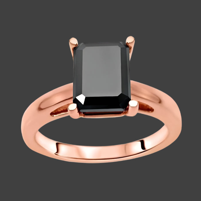 Black Emerald Cut Diamond Solitaire Engagement Ring 14k Rose Gold