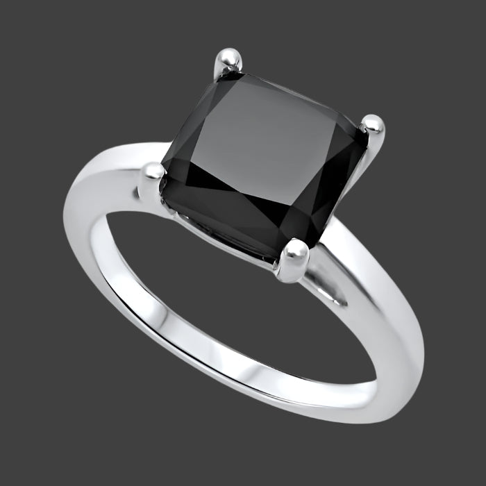 2.50ct Black Cushion Cut Diamond Solitaire Engagement Ring 14K White Gold
