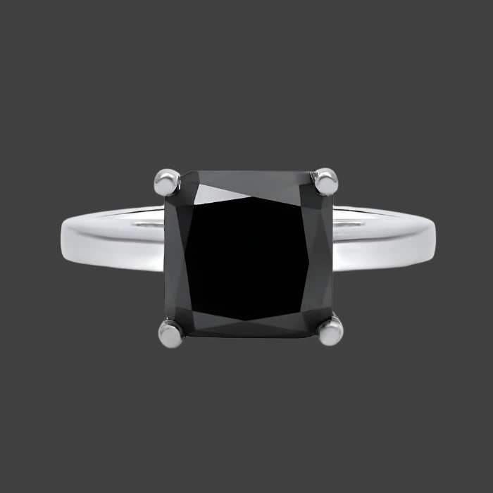 2.50ct Black Cushion Cut Diamond Solitaire Engagement Ring 14K White Gold