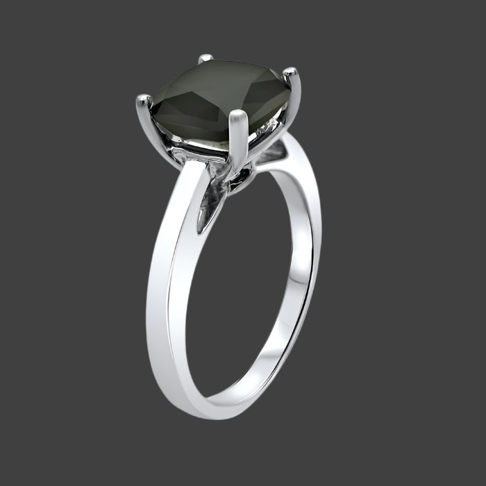 2.50ct Black Cushion Cut Diamond Solitaire Engagement Ring 14K White Gold