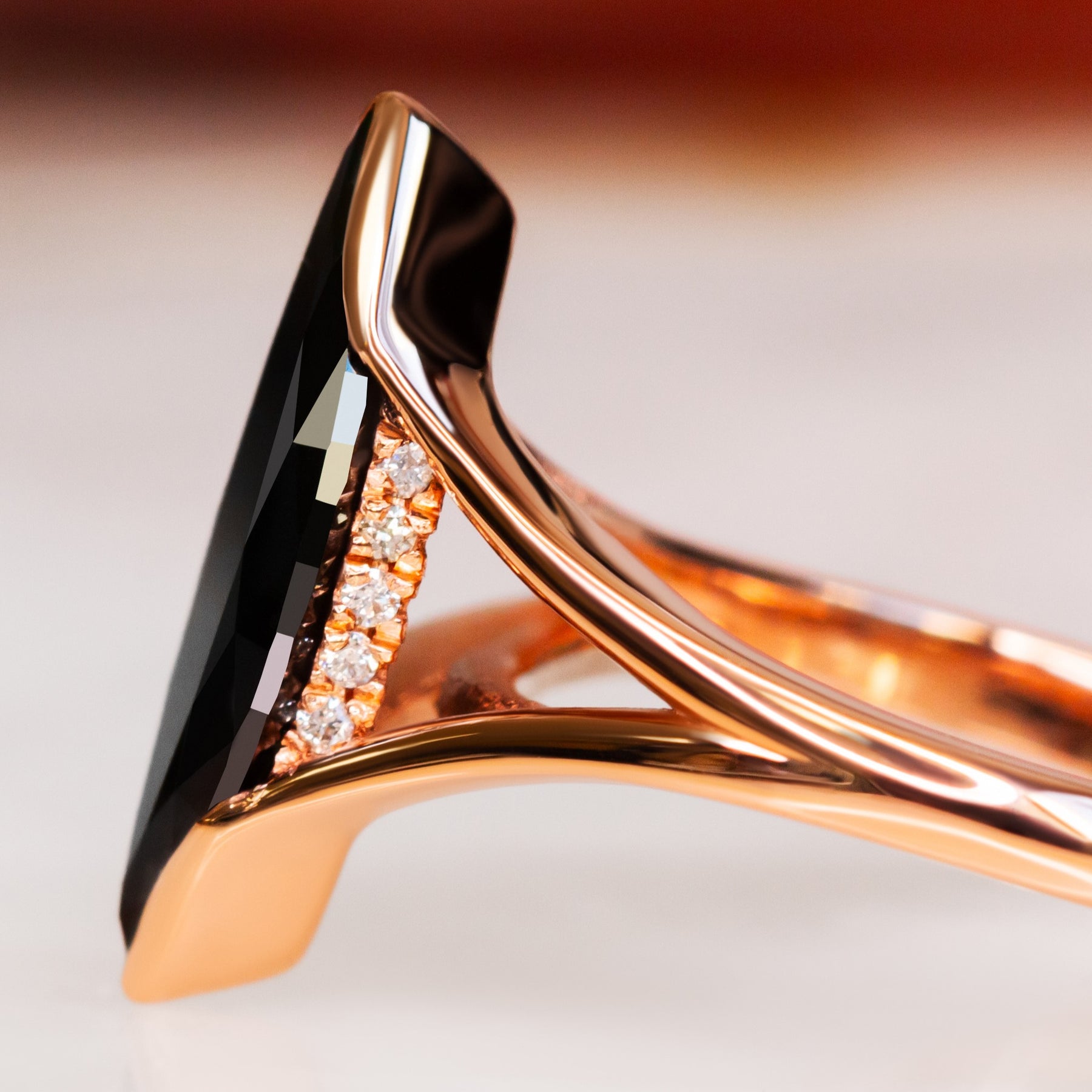 Marquise Black Diamond Engagement Ring Split Shank 14K Solid Rose Gold 4