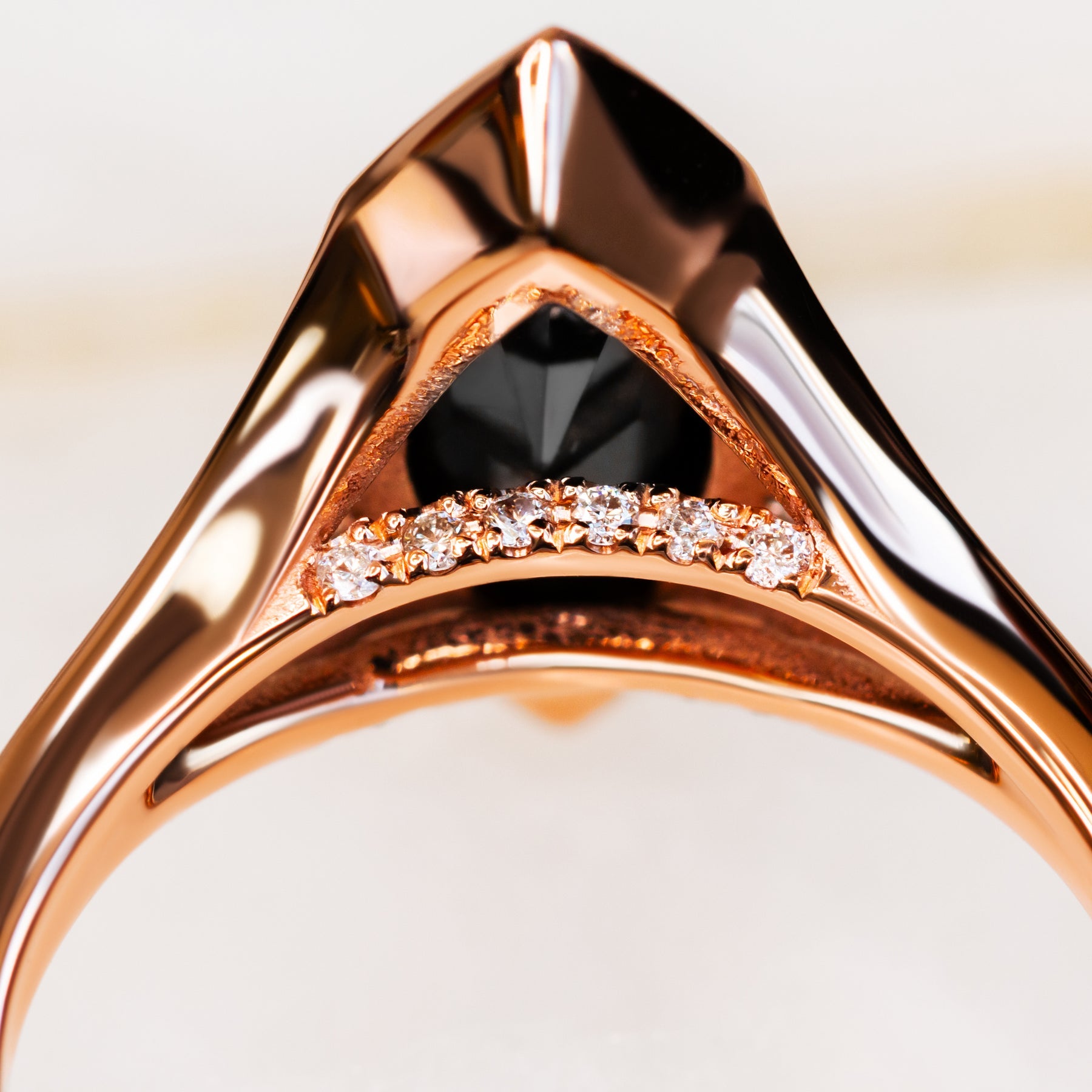 Marquise Black Diamond Engagement Ring Split Shank 14K Solid Rose Gold 6
