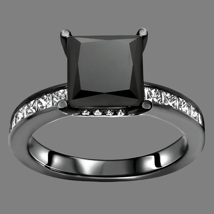 Black_Princess_Cut Hidden_Halo_Diamond_Engagement_Ring_14K_Black_Gold_1