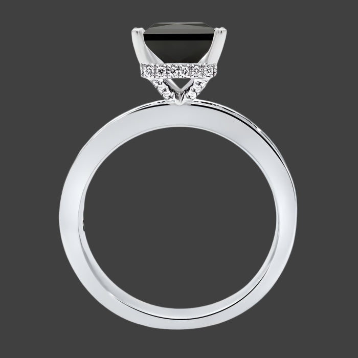 2.70 Carat Black Princess Cut Hidden Halo Diamond Engagement Ring 14k White Gold