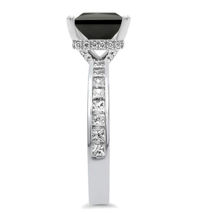 2.70ct Black Princess Cut Hidden Halo Diamond Engagement Ring