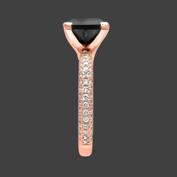 2.70 Carat Princess Cut Black Diamond Pave Engagement Ring 14K Rose Gold