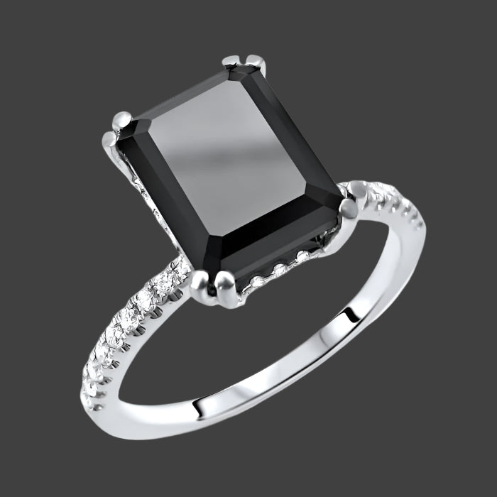 2.85ct Black Emerald Cut Diamond Engagement Ring 14k White Gold