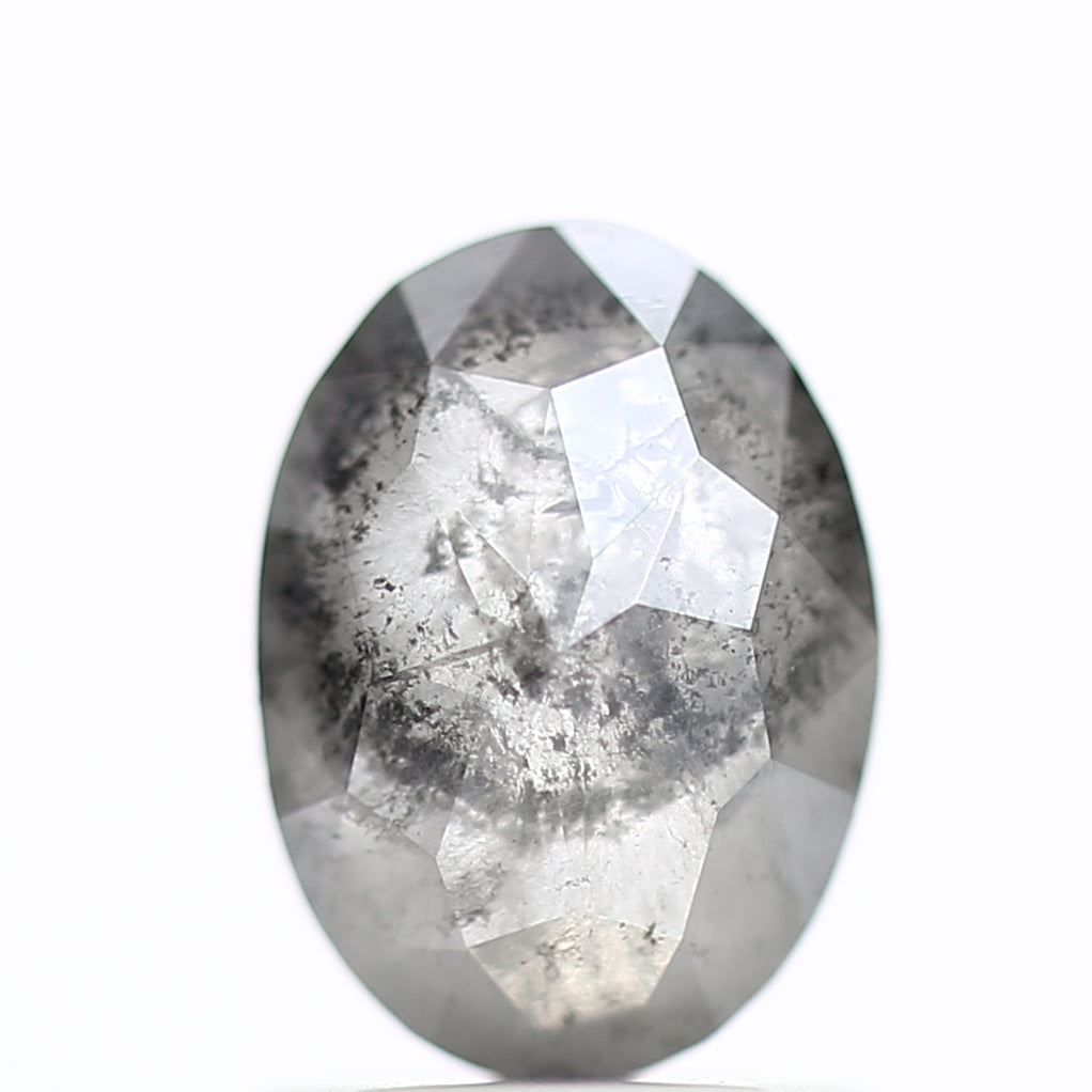 1.31 Carat Natural Salt Pepper Diamond Gray Rose Cut Brilliant Oval 7.72 MM