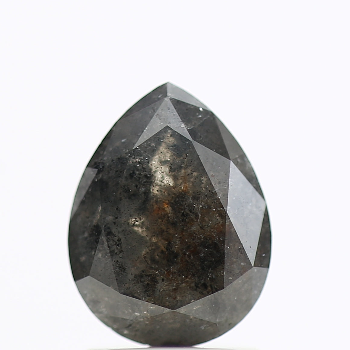 1.38 Carat Brilliant Pear Rose Cut Salt and Pepper Diamond 8.42 MM