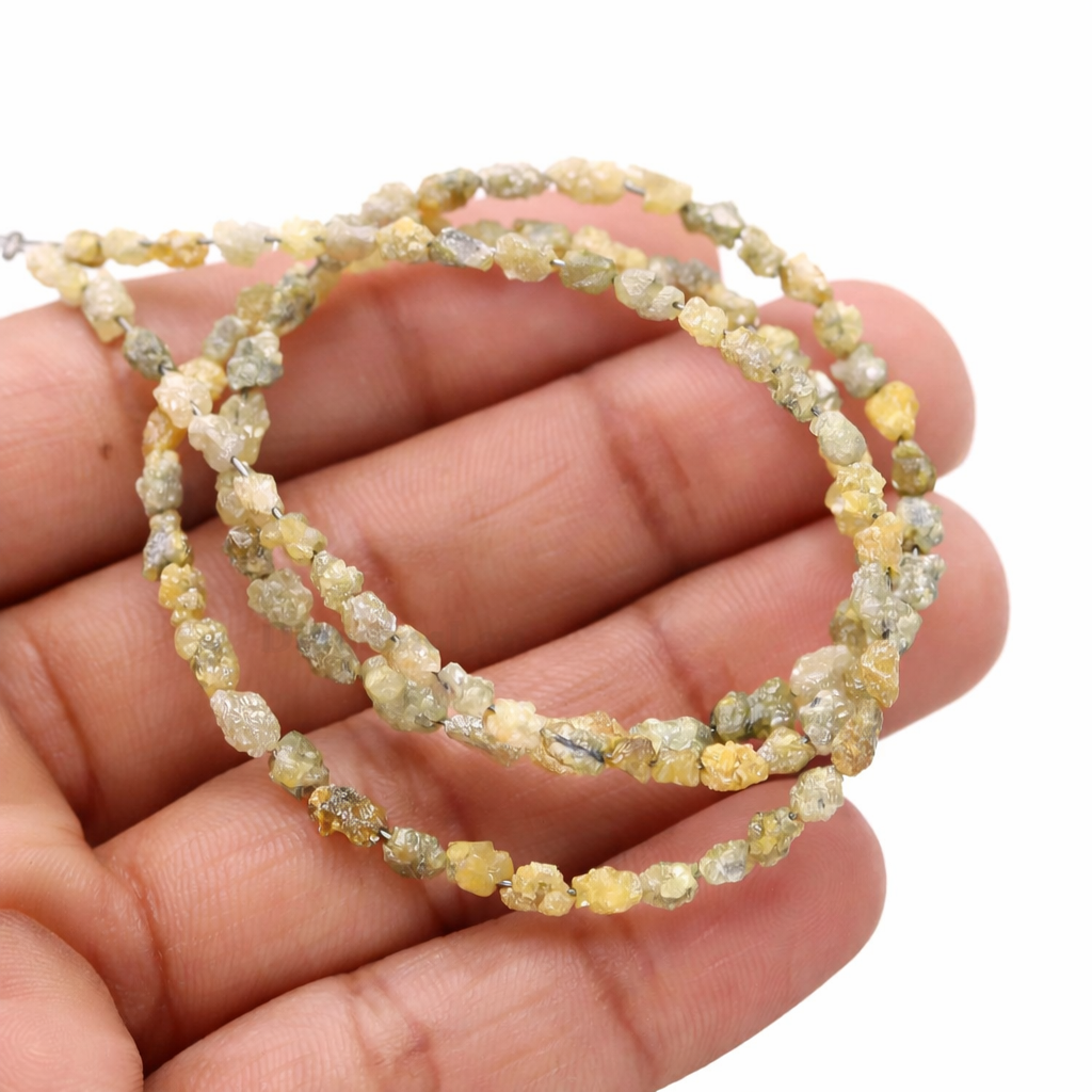 15 Inch Natural Yellow Raw Diamond Beads Uncut Nuggets 3-4 mm