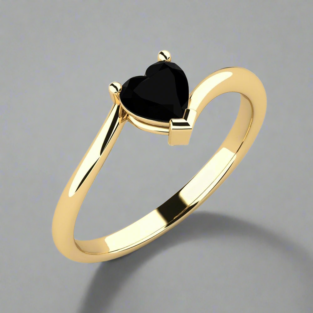 0.45 Carat Black Diamond Heart Ring Soulshine 14K Yellow Gold