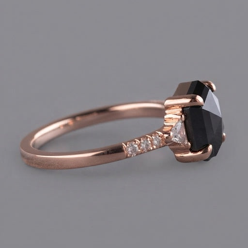 2 Carat Black Hexagon Diamond Engagement Ring, 14K Rose Gold