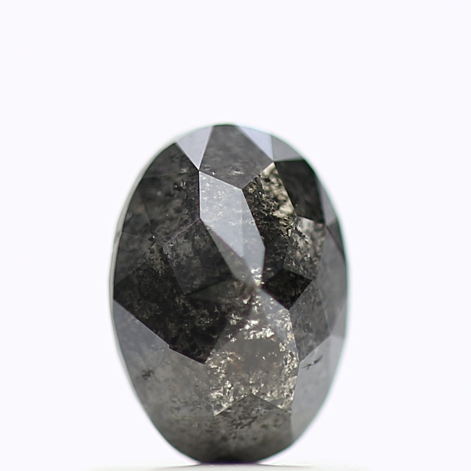 0.84 Carat Natural Oval Stones For Black Speckled Diamond Ring 6.75 MM