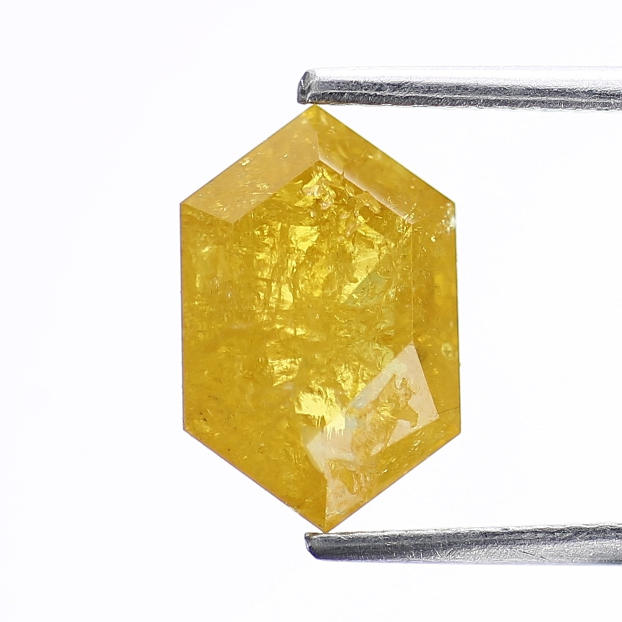 2 Carat Hexagon Salt and Pepper Diamond Elongated Fancy Yellow 10.50 MM
