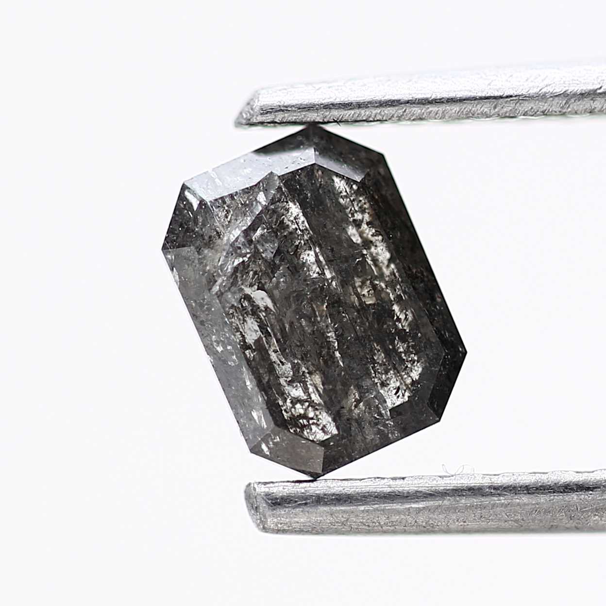 0.48 Carat 5.58 MM Natural Gray Emerald Cut Salt and Pepper Diamond - Blackdiamond