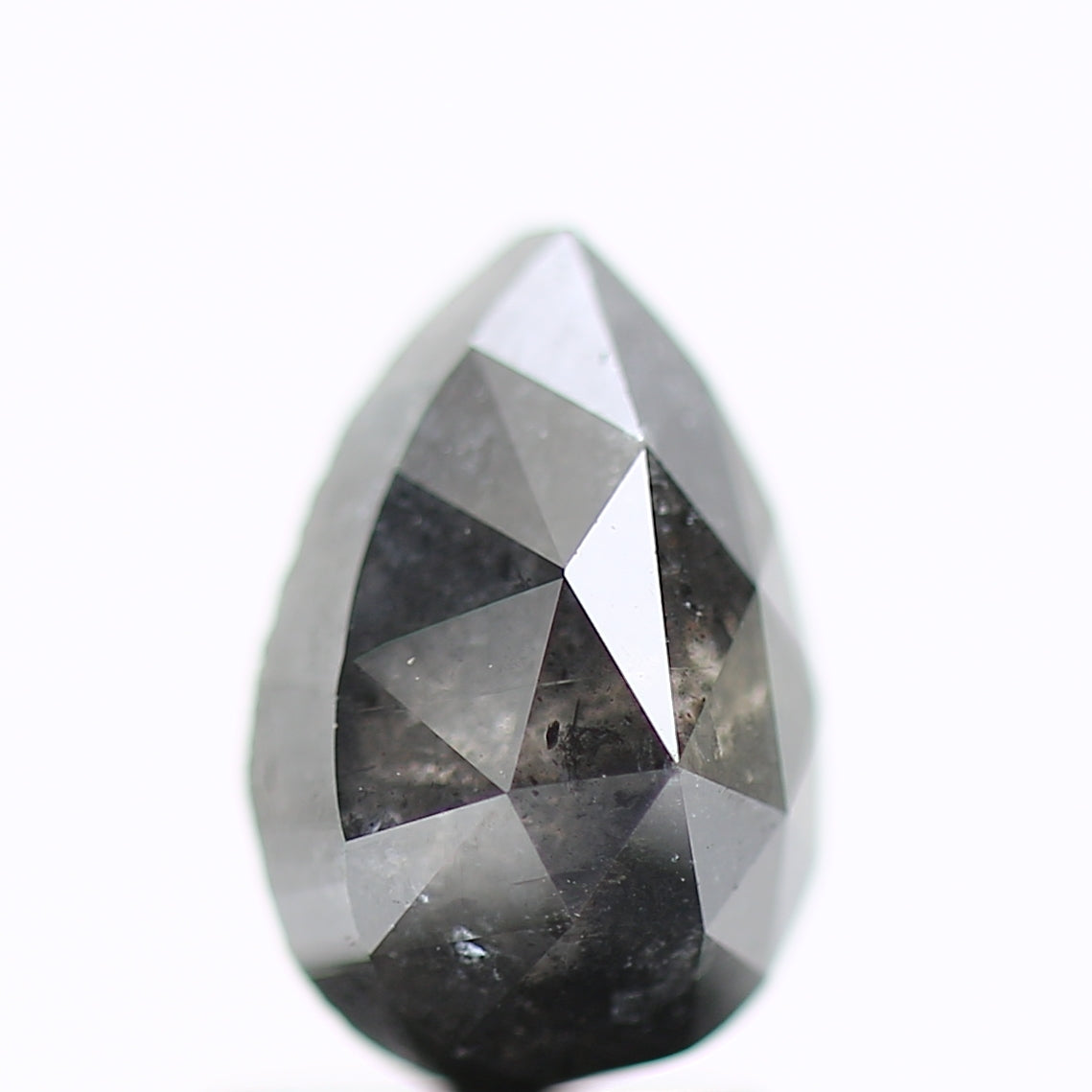 1.77 Carat Rose Cut Black Pear Salt and Pepper Diamond 8.60 MM