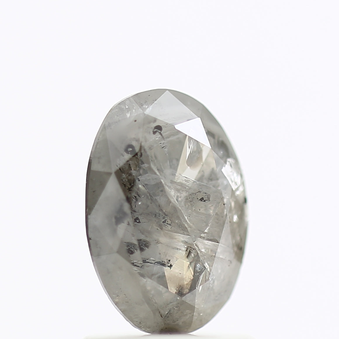 0.91 Carat Rose Cut Oval Gray Salt Pepper Diamond 8.05 MM