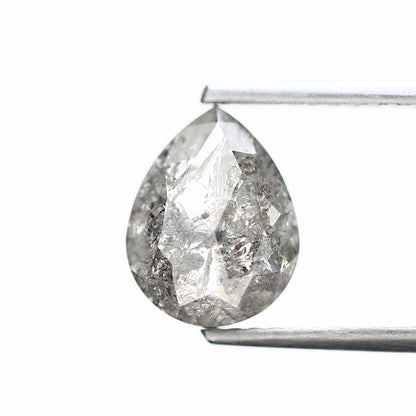 1.46 Carat Natural Gray Rose Cut Salt and Pepper Pear Diamond 8.99 MM