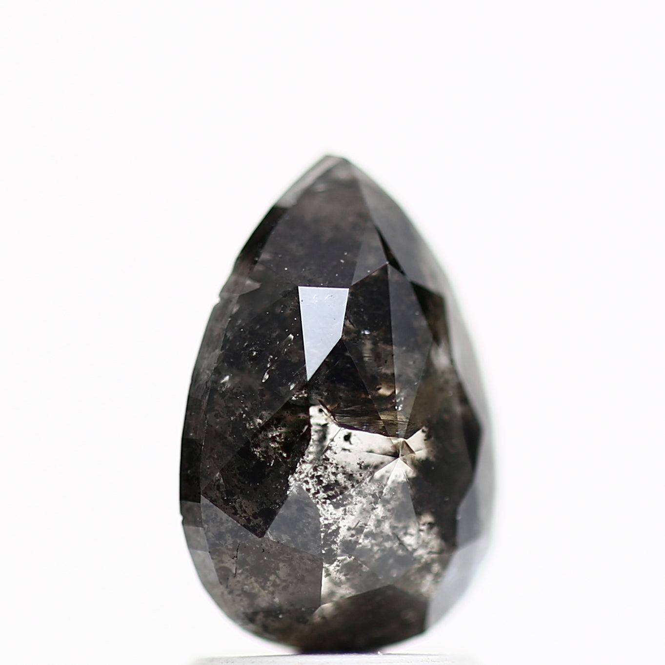 2.24 Carat Natural Rose Cut Fancy Black Salt Pepper Pear Diamond For Ring