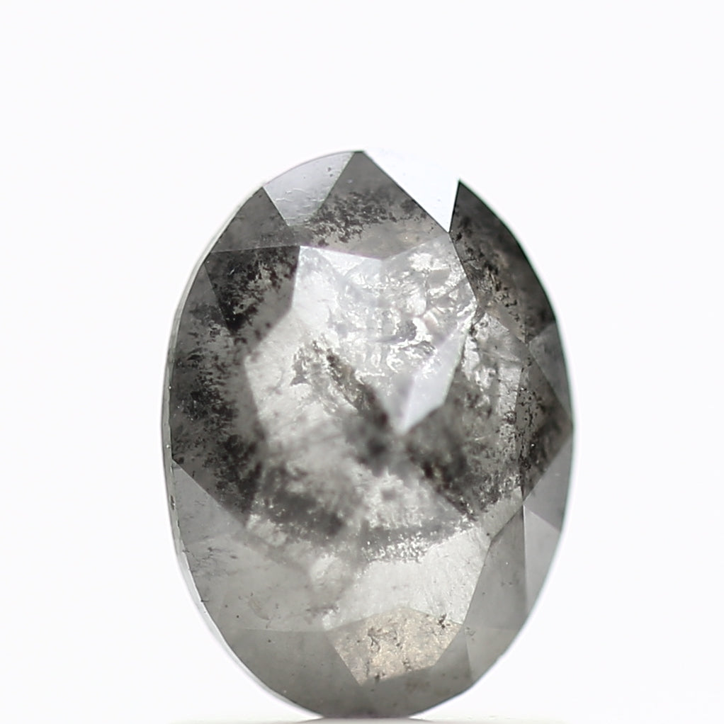 1.31 Carat Natural Salt Pepper Diamond Gray Rose Cut Brilliant Oval 7.72 MM