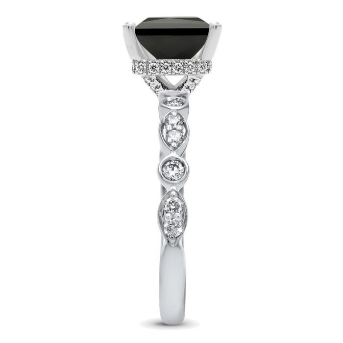 2 Carat Black Princess Cut Diamond Hidden Halo Engagement Ring 14K White Solid Gold 11