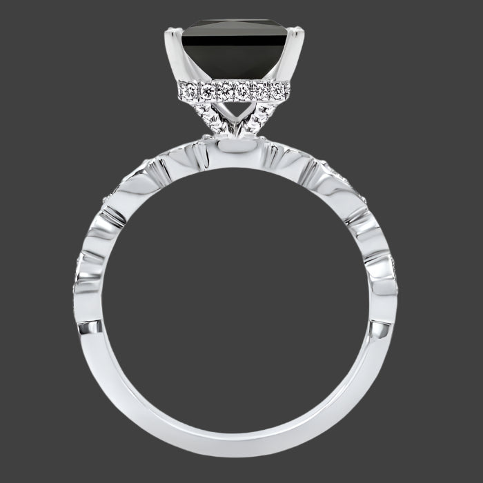Princess Black Hidden Halo Engagement Ring 14K White Gold 2 carat