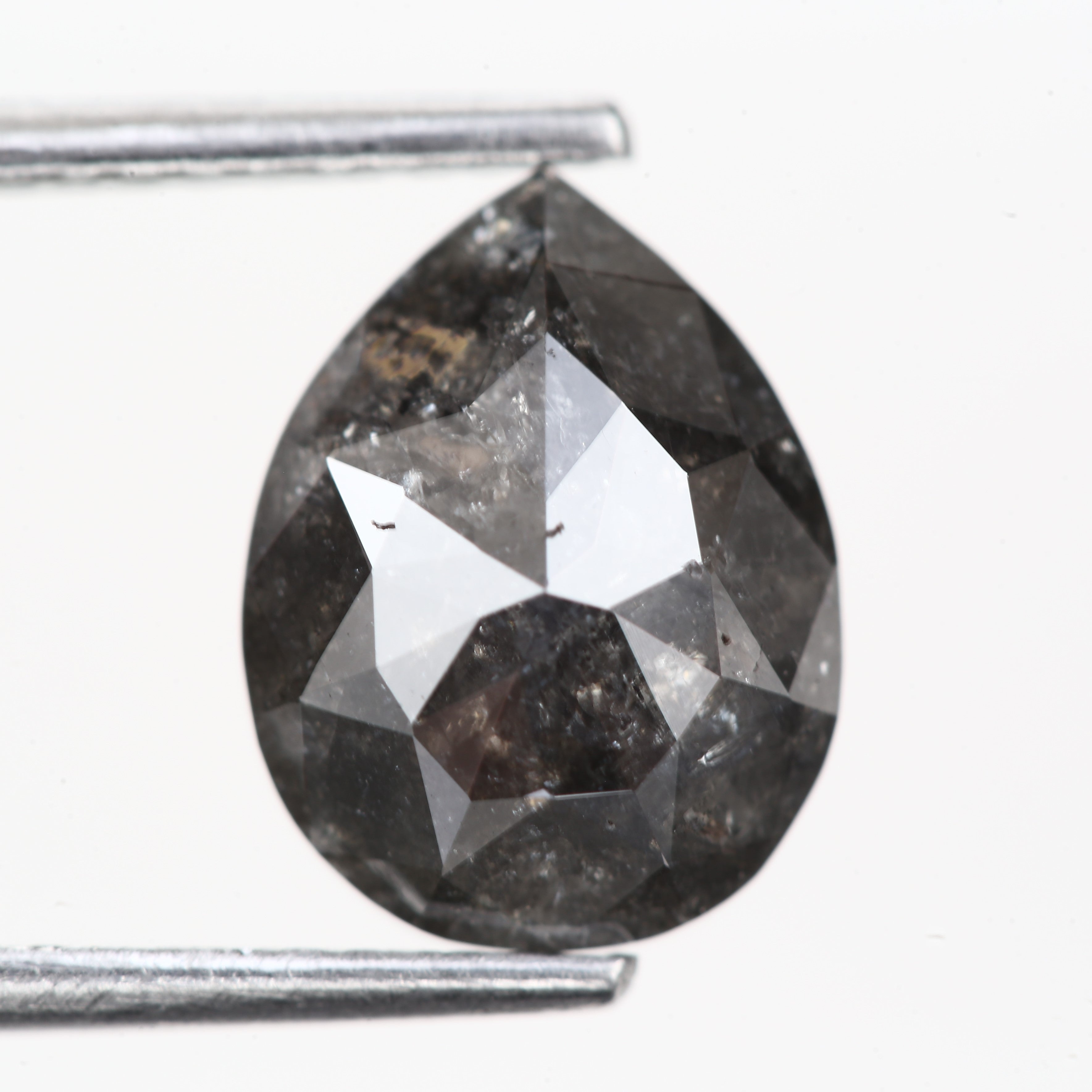 2 Carat Salt and pepper Diamond Natural Black Pear Rose Cut 9.8 MM