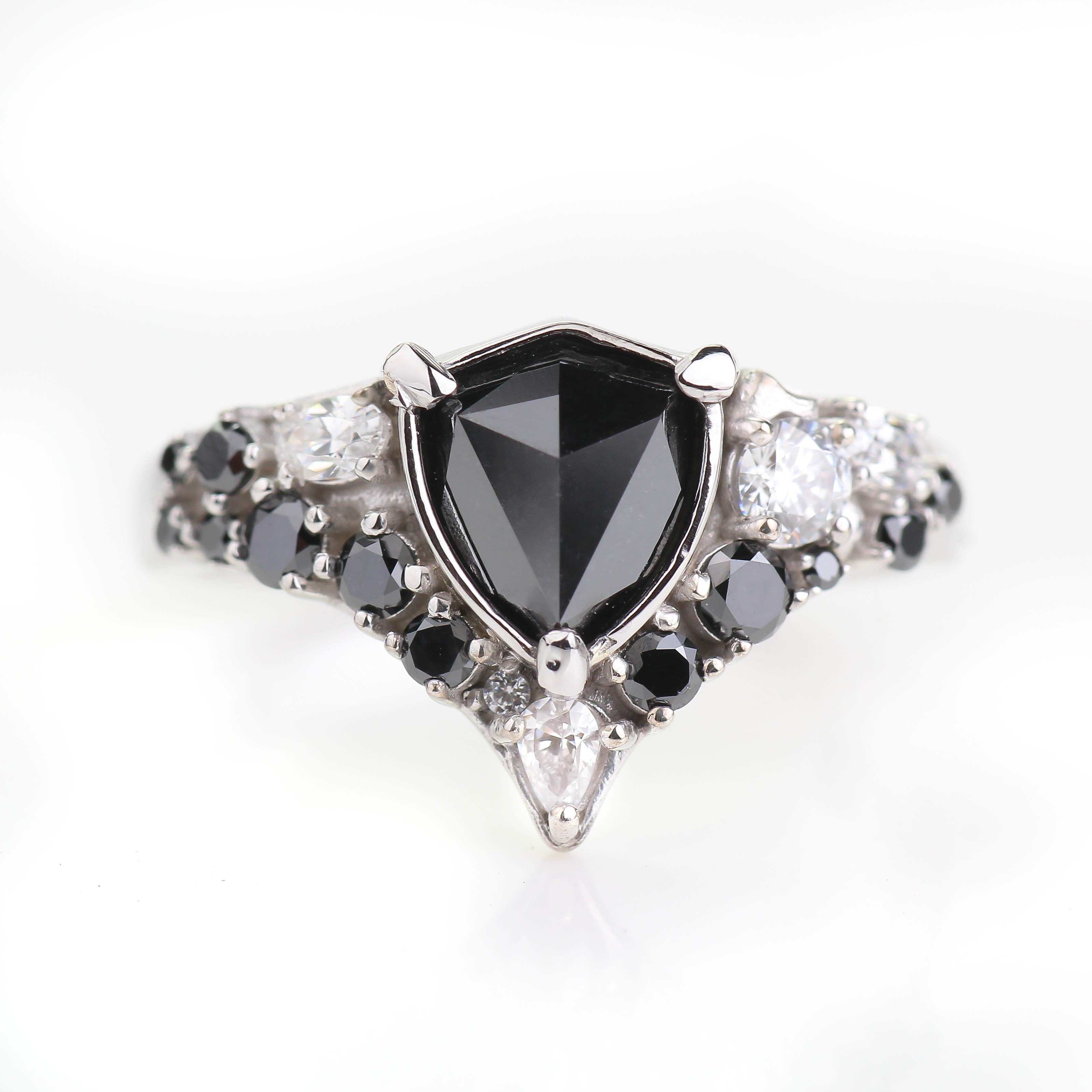 2 Carat Shield Black Diamond Pave Ring 14K White Gold