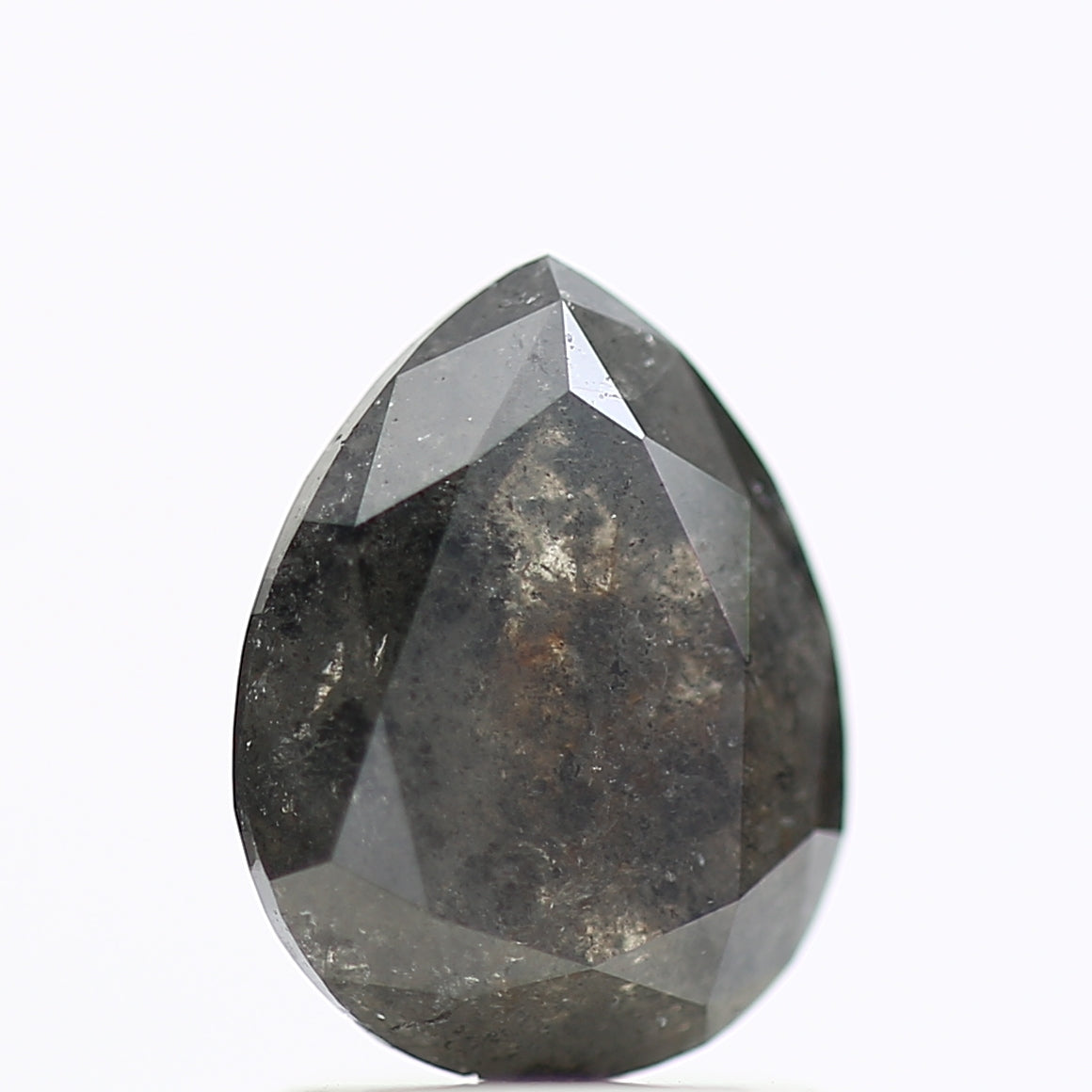 1.38 Carat Brilliant Pear Rose Cut Salt and Pepper Diamond 8.42 MM