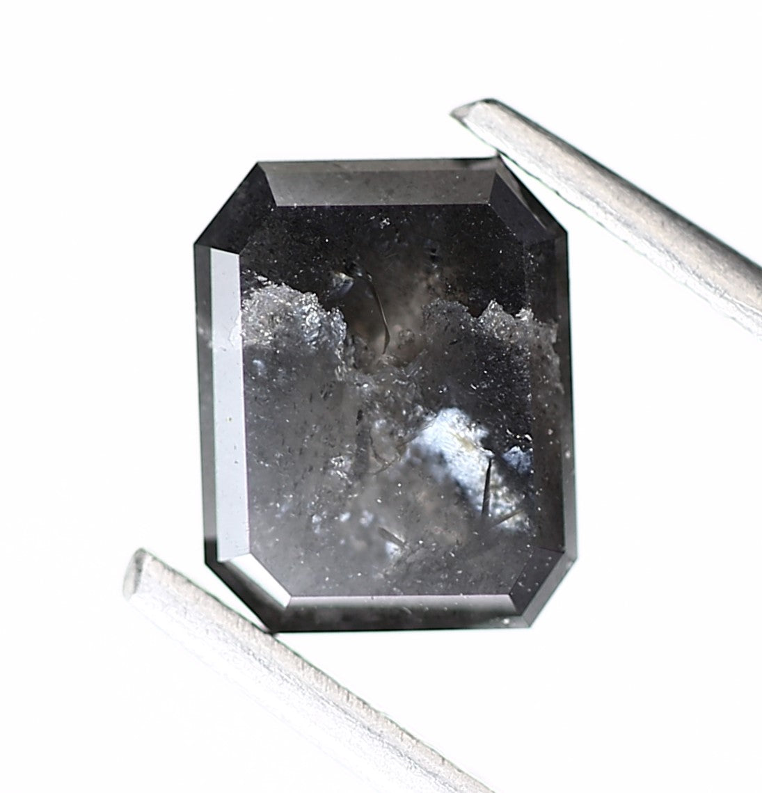 1.40 Carat 7.20 MM Salt and Pepper Diamond Emerald Cut Natural Gray - Blackdiamond