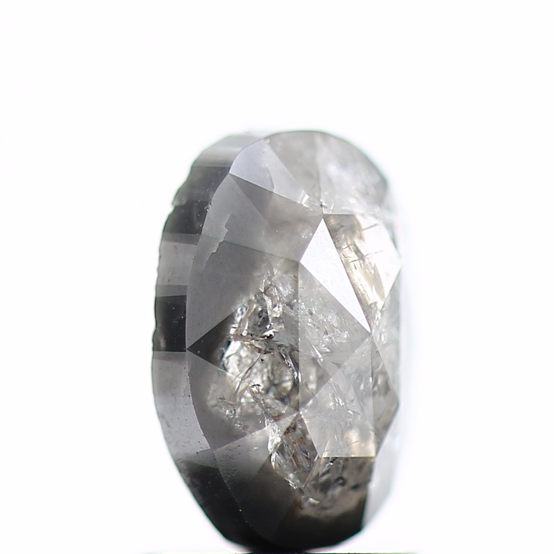 1.44 Carat Oval Rose Cut Salt and Pepper Diamond 8.27 MM