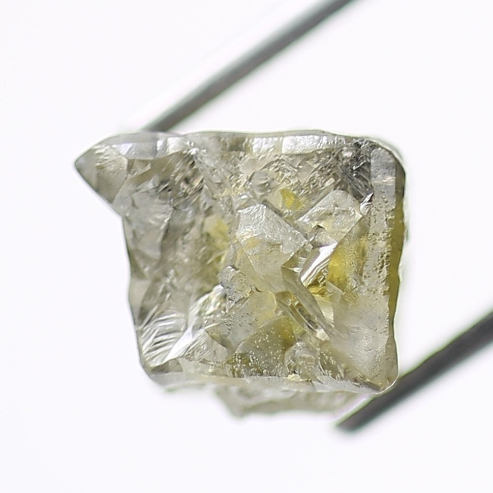 3.54 Carat Natural Yellow Green Raw Rough Cube Diamond 6.5 MM