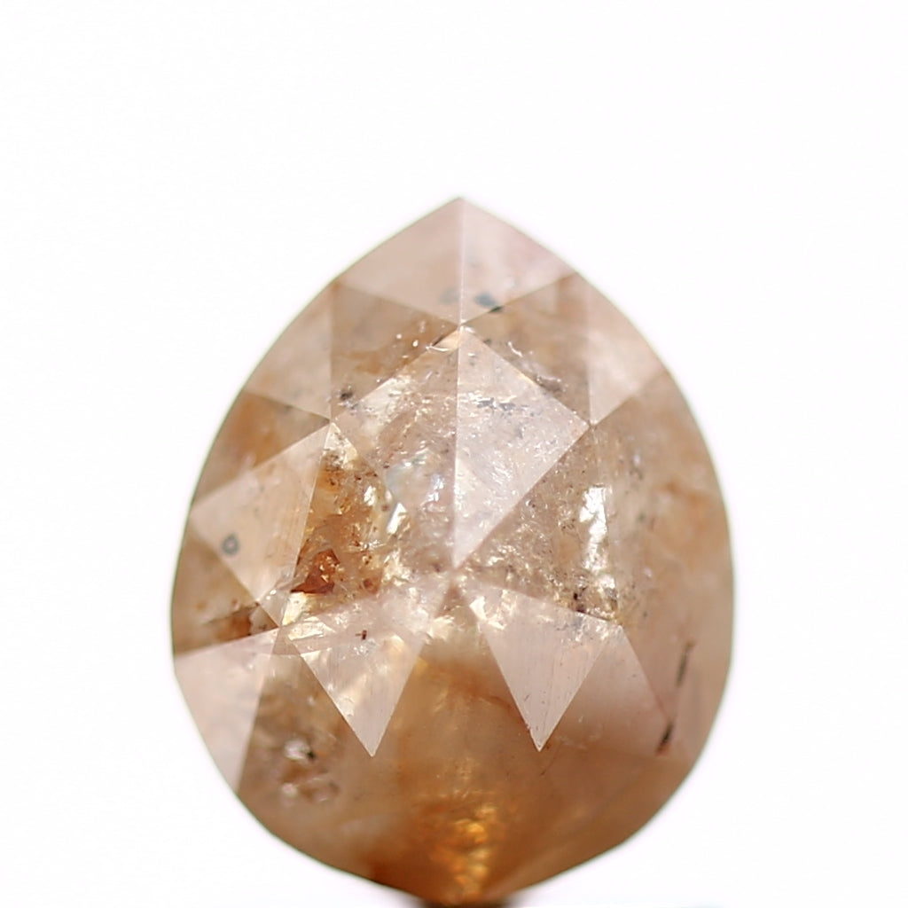 1.57 Carat Rose Cut Orange Rustic Pear Natural Diamond 7.6 MM