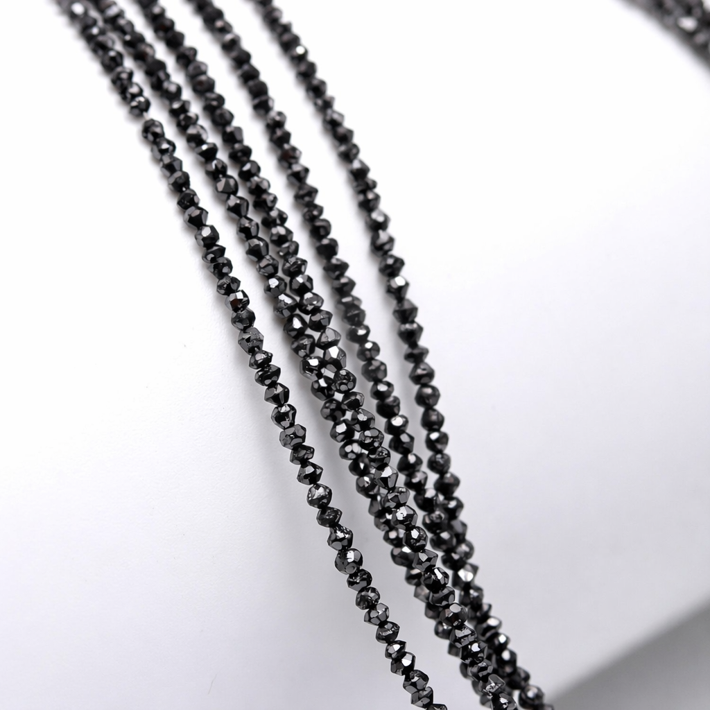 15 Inch Strand Faceted Natural Black Diamond Rondelle Beads 1.5-2.3mm