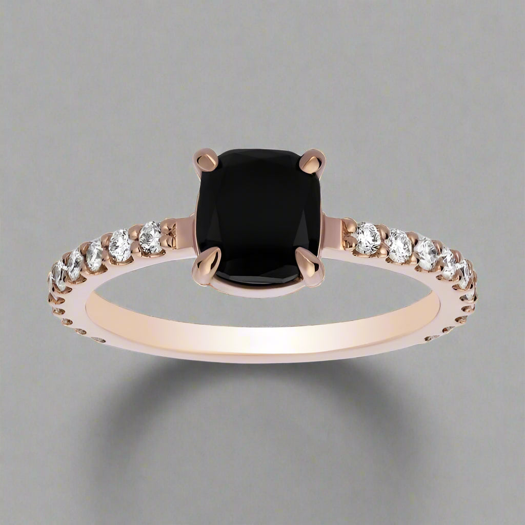 2ct Custom Cushion Shape Black and White Diamond Ring - Blackdiamond