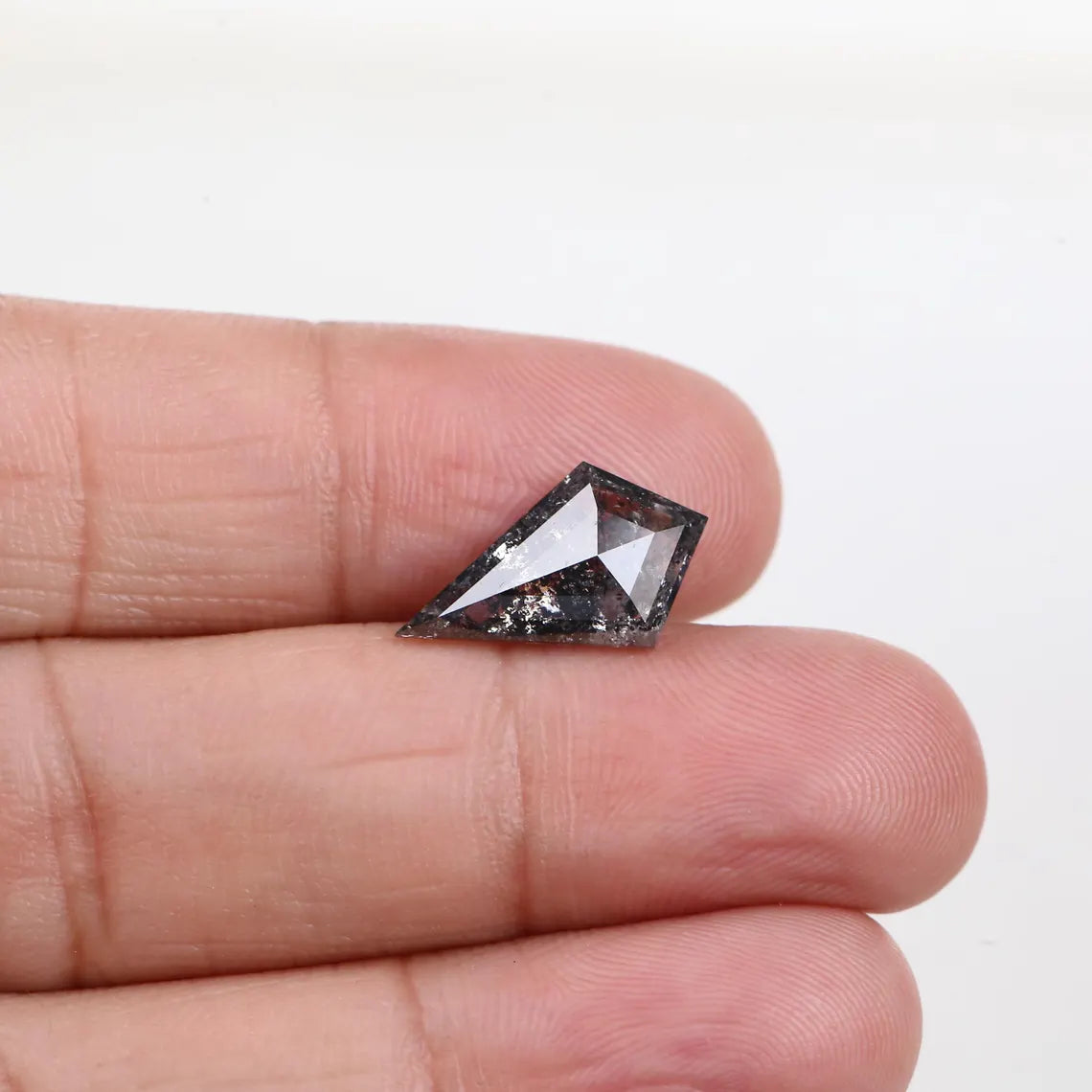 3.65 Carat Natural Black Kite Shape Salt and Pepper Diamond 15.9 MM