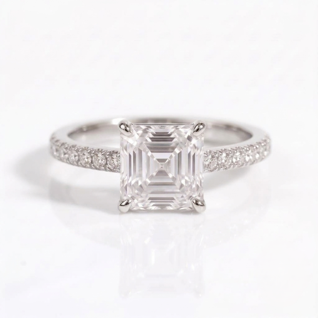 Ulip Radiant Asscher Diamond Band Engagement Ring 14K / 18K Solid Gold