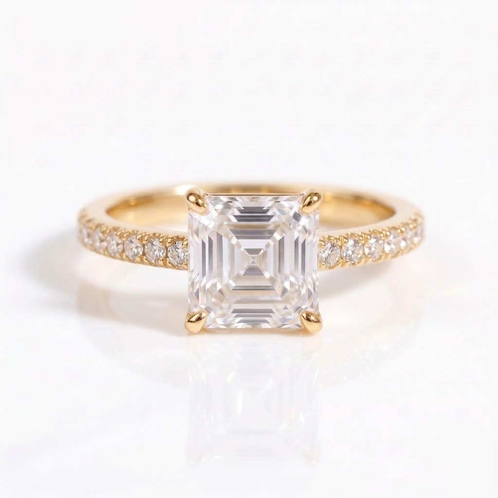 Lux Asscher Diamond Band Engagement Ring 14K / 18K Solid Gold