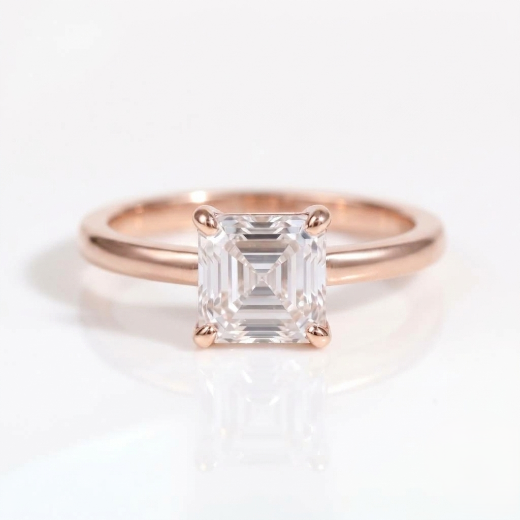 Deltic Asscher Solitaire Engagement Ring 14K / 18K Solid Gold