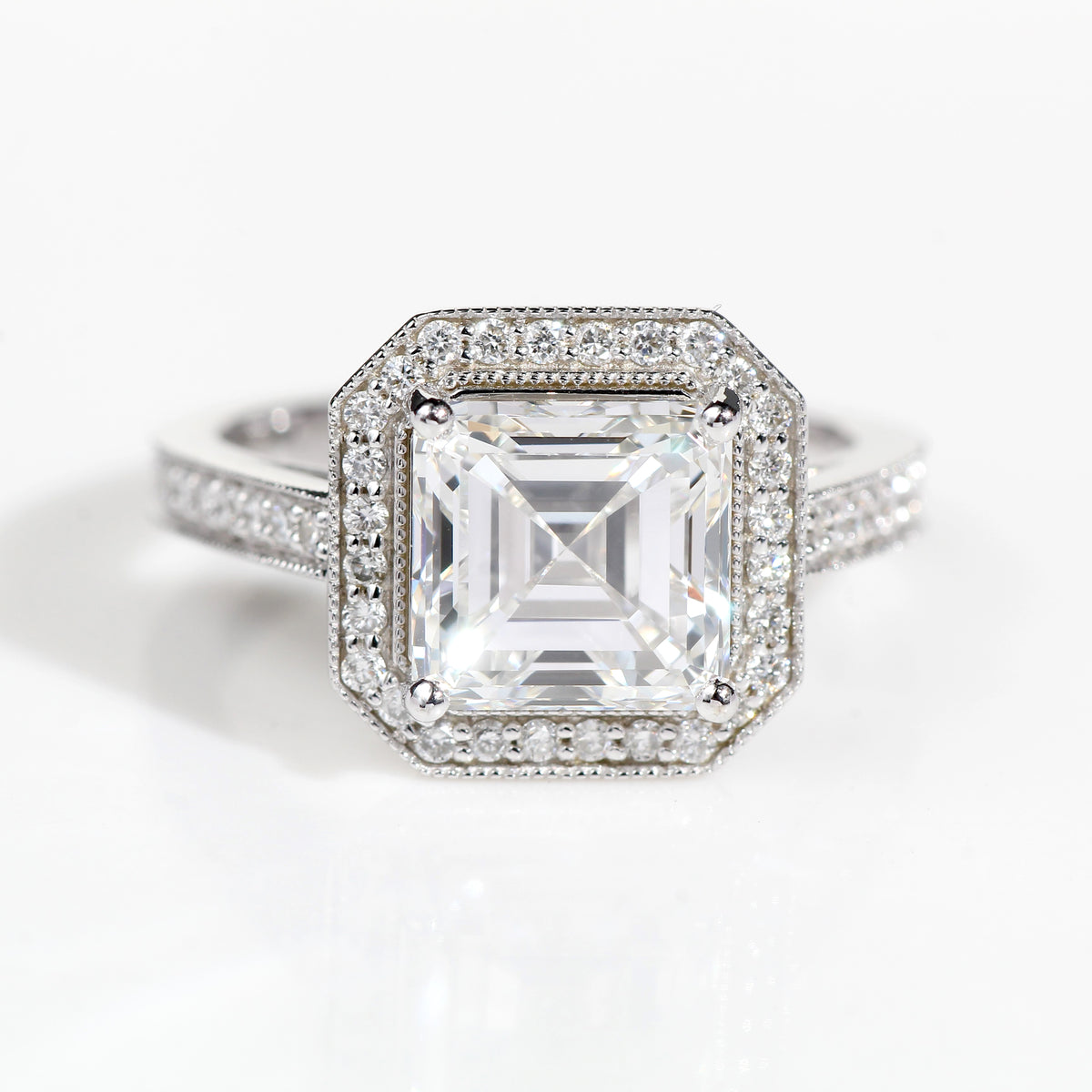 Flswin Asscher Halo Engagement Ring 14K / 18K Solid Gold