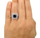 3.50ct Black Cushion Cut Diamond Double Halo Engagement Ring 18K Solid White Gold