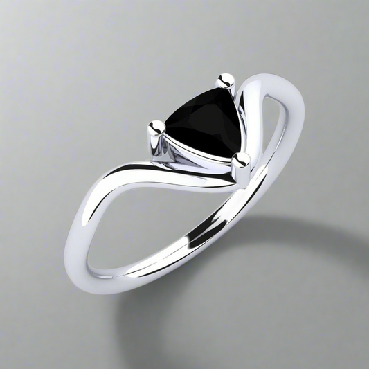 0.50 Carat Natural Trillion Black Diamond 14K Gold Engagement Ring