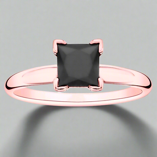 0.50 Carat Black Diamond Solitaire Ring Princess Cut Black Diamond 14K Rose Gold Engagement Ring