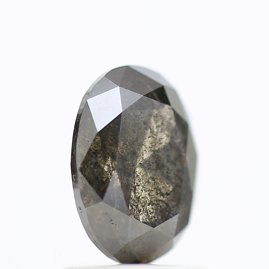 1.11 Carat Black Oval Rose Cut Diamond Salt & Pepper Diamond 7.71 MM