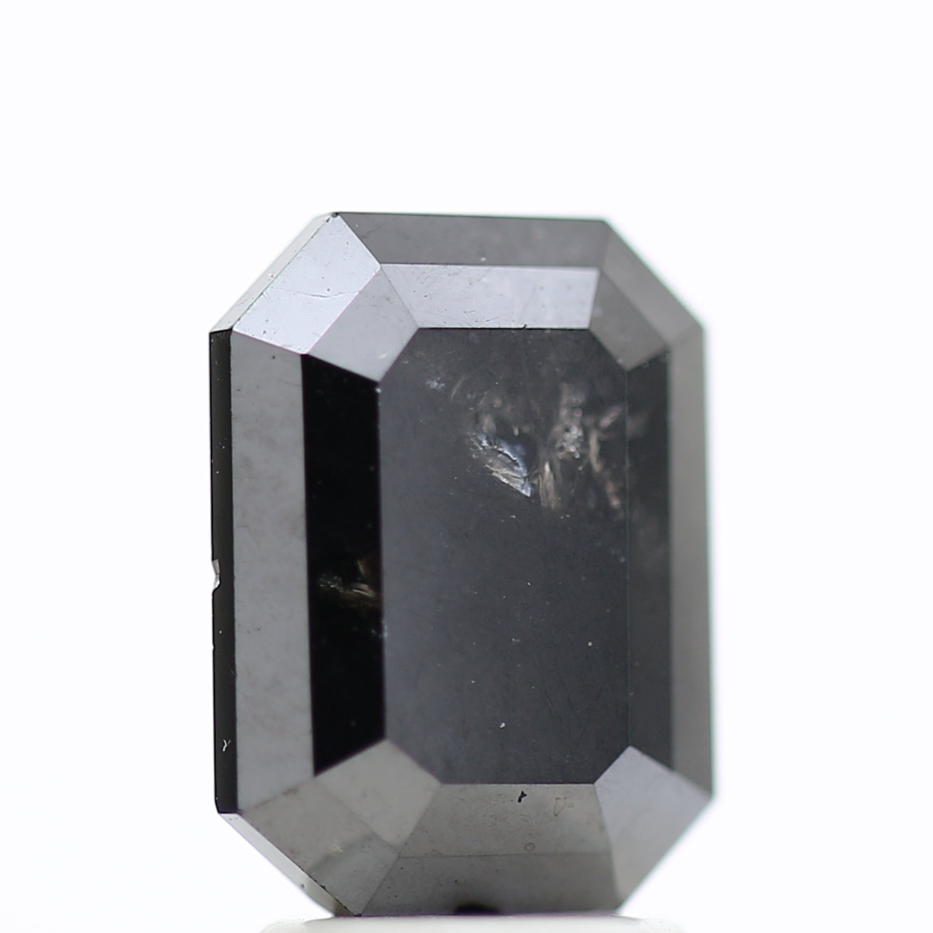3 Ct Black Emerald Cut Diamond Natural Salt and Pepper Diamond 9.42 MM